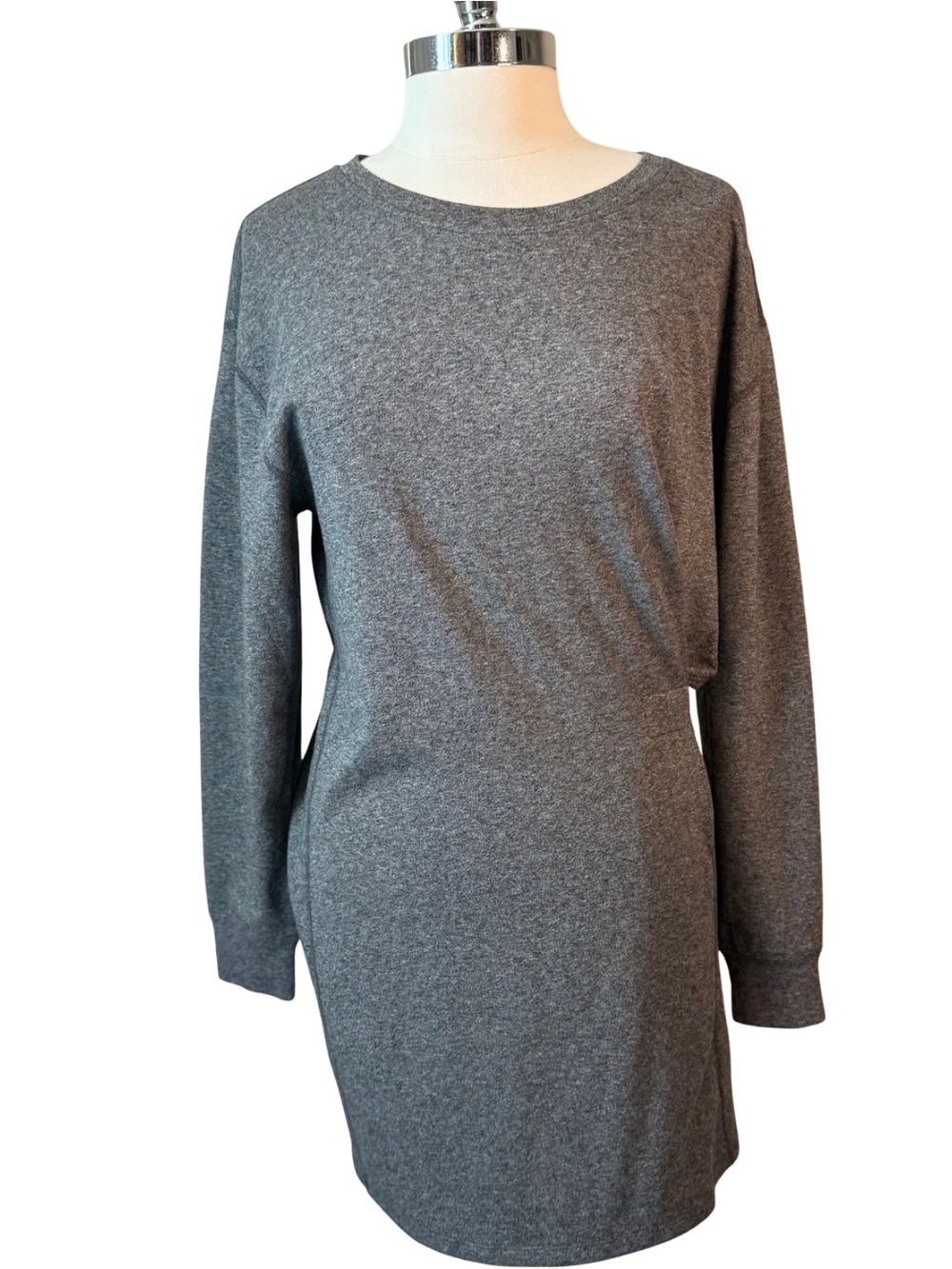 CAbi Knit Dress Size Medium Heather Gray Long Sleeve Ruched
